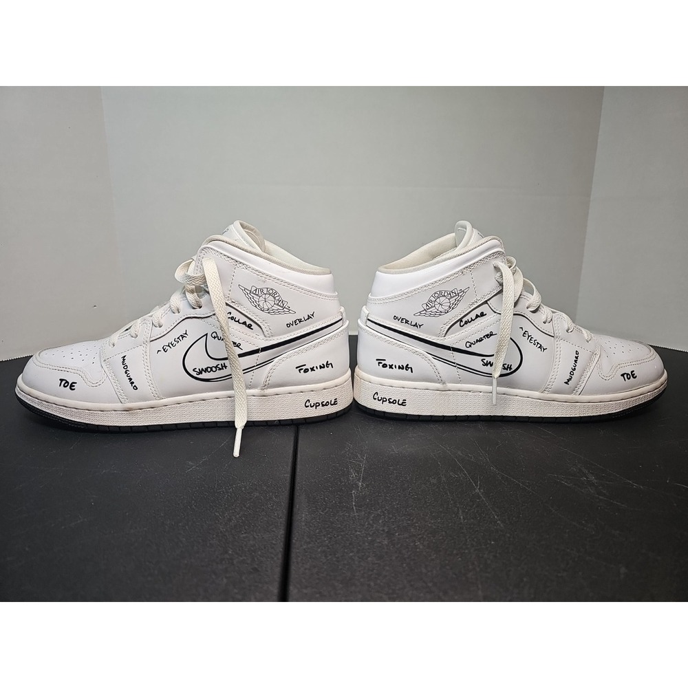 Nike Air Jordan 1 Mid GS Schematics White Black DQ1864-100 Women's 7